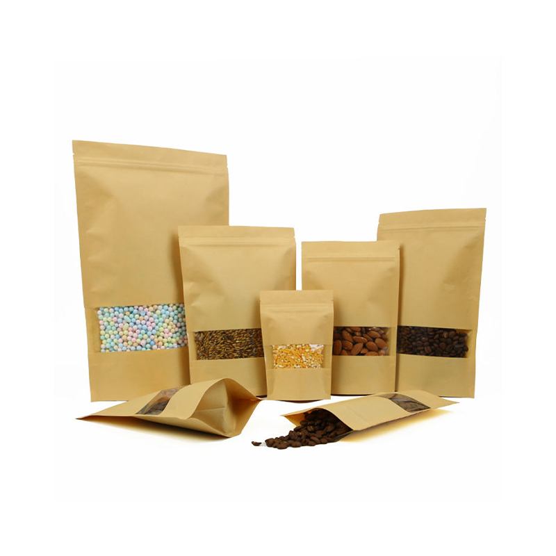 Resealable eco-friendly brown kraft stand-up pouch na may window